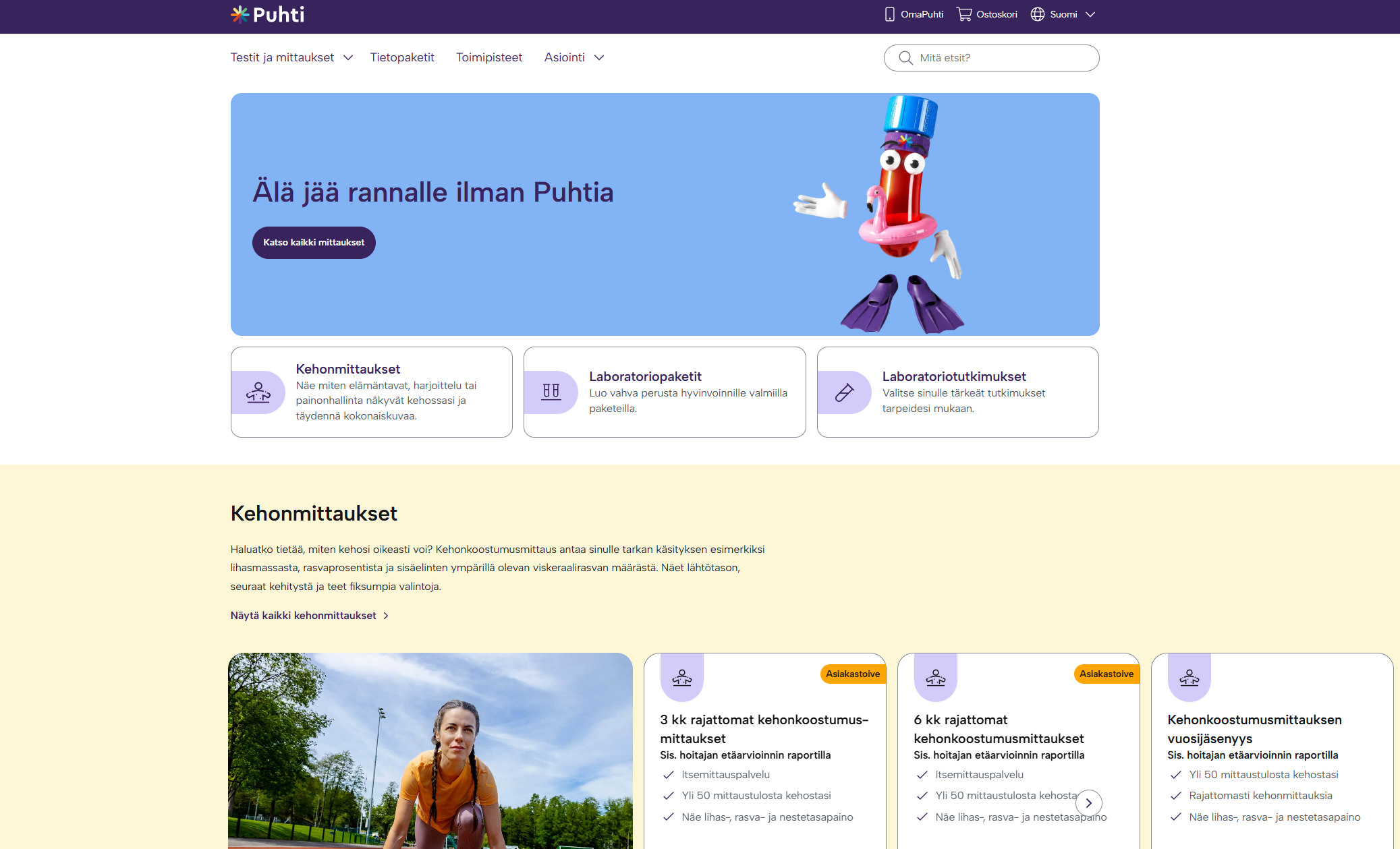 Puhti laboratoriotestien esikatselu Epassi hyvinvointiedulle